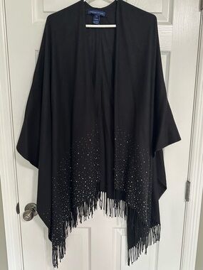 Adrienne Vittadini Black Rhinestone Fringe Wrap